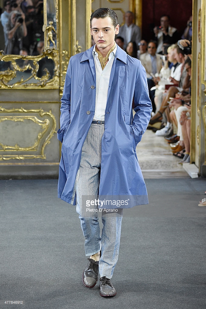 A model walks the runway during the Corneliani fashion show as part of Milan Men's Fashion Week Spring/Summer 2016 on June 20, 2015 in Milan, Italy.