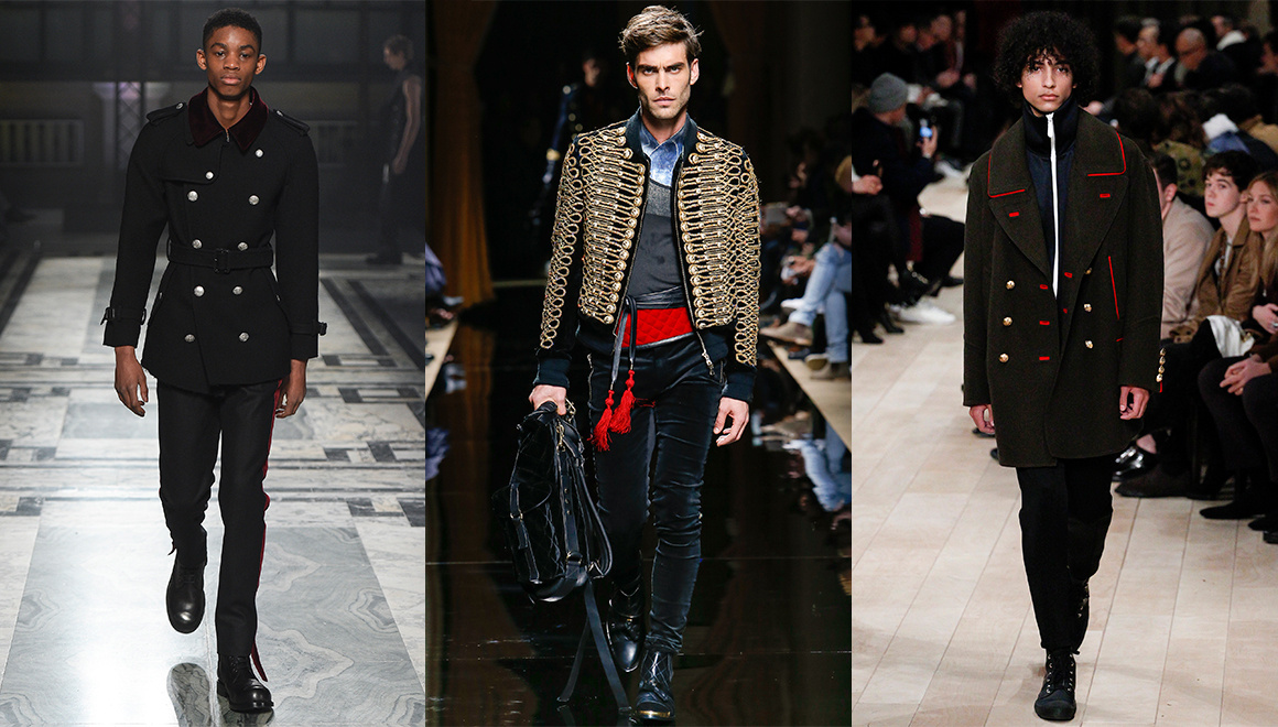 Military From left to right- Alexander McQueen, Balmain, Burberry
