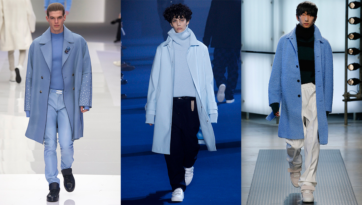 Sky blue From left to right- Versace, Ami, MSGM